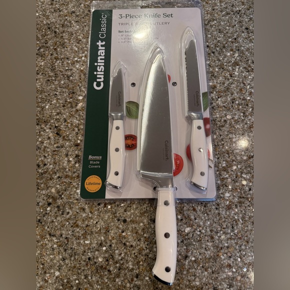 Cuisinart Classic White 3 Piece Knife Set w/ Blade Covers - Picture 5 of 7